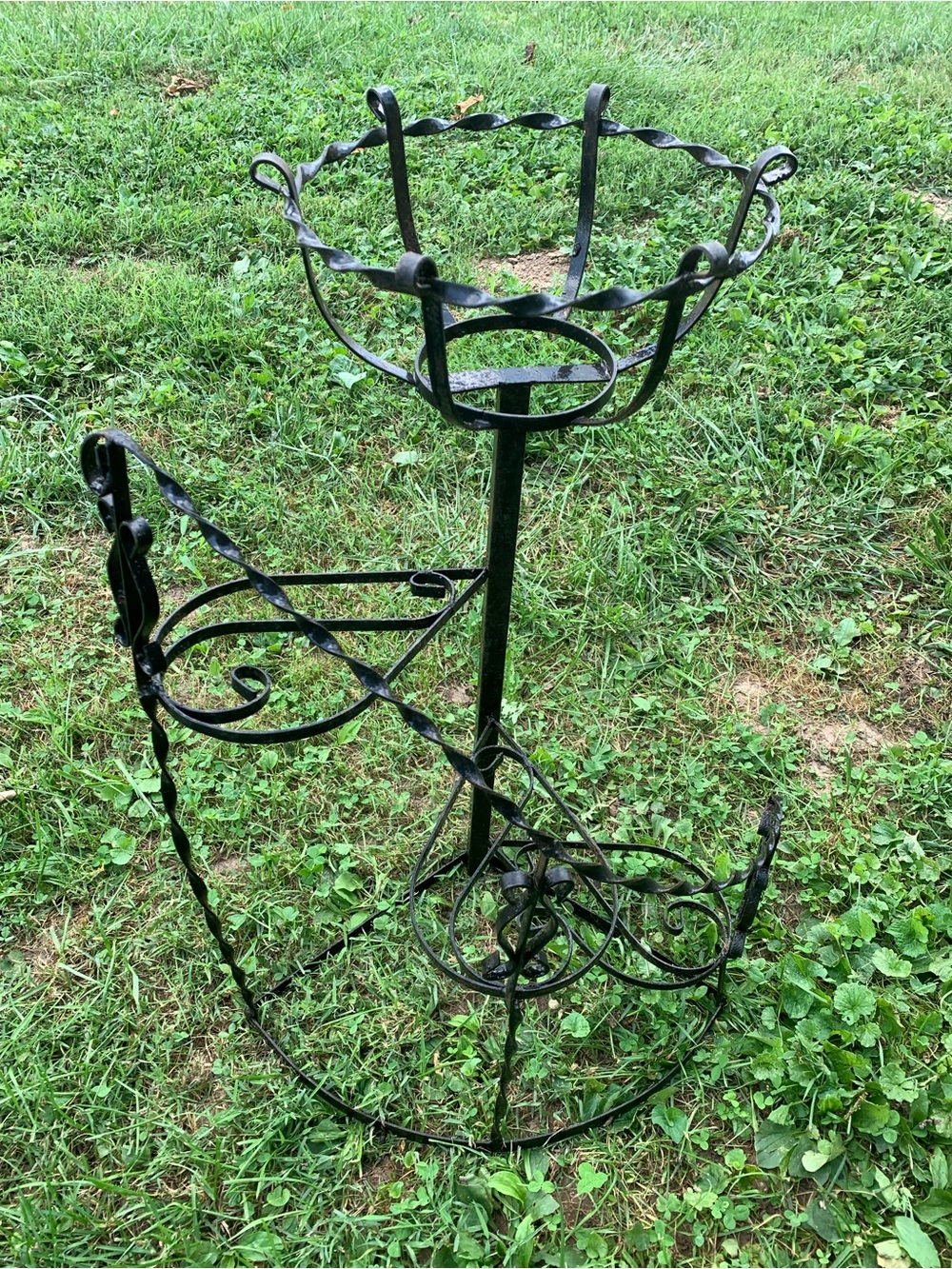 Vintage Wrought Iron 3 Tier Spiral Plant Stand Shelves Basket Black Garden